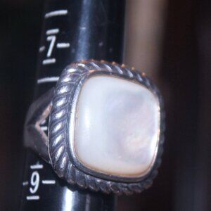 925 Sterling 14mm Mother of Pearl Double Shank Designer Statement Ring